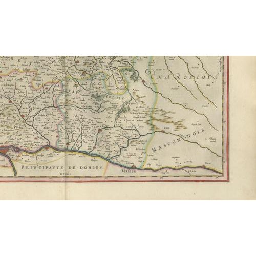 Paper Antique Blaeu Map of Lyonnais, Forez, Beaujolais & Mâconnais, 1642 For Sale - Image 7 of 10