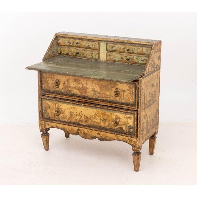 Yellow Venetian Chinoiserie Painted Secretaire For Sale - Image 8 of 14