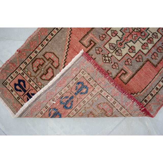 Small Rug Hand Knotted Distressed Oushak Rug Yastik - 21'' X 41'' For Sale - Image 9 of 14