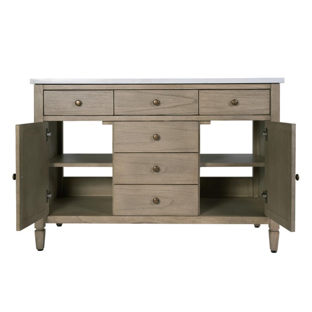 Beige Flagstaff 48 in W. Wood & Quartz 5 Drawer Single Sink Bathroom Vanity, Desert Sand For Sale - Image 8 of 11