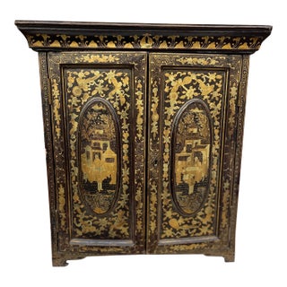 Chinoiserie Gilt Black Small Cabinet For Sale