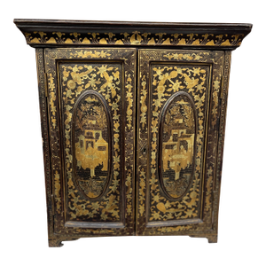 Chinoiserie Gilt Black Small Cabinet