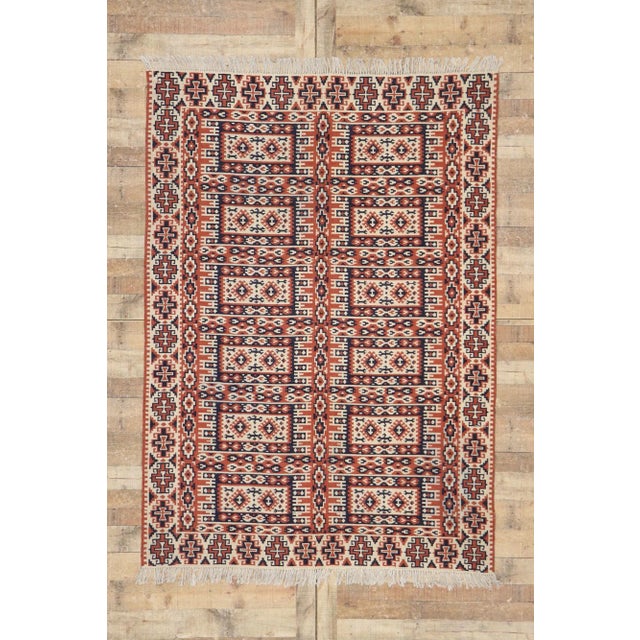 Beige Late 20th Century Vintage Persian Kilim Rug, 04'07 X 09'00 For Sale - Image 8 of 10