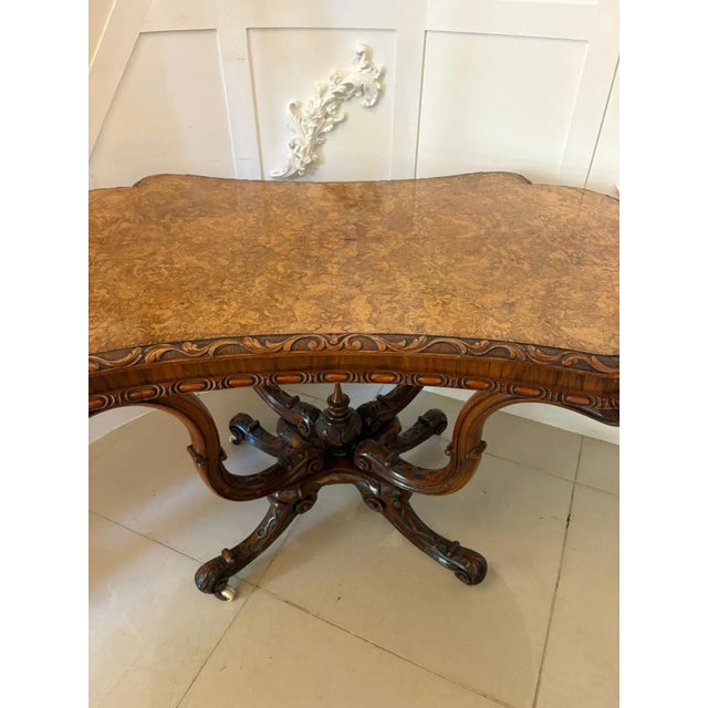 Antique Victorian Carved Burr Walnut Centre Table, 1850 For Sale - Image 13 of 14