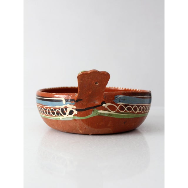Mid 20th Century Mexican Pottery Hand-Painted Terracotta Handled Serving Dish For Sale - Image 11 of 14