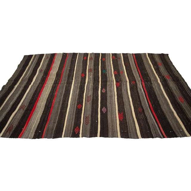 Orange & Black Vintage Goat Hair Kilim Rug For Sale - Image 4 of 7