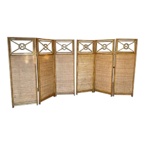 Late 20th Century Vintage McGuire Target Rattan & Woven 3-Panel Room Dividers- Set of 2