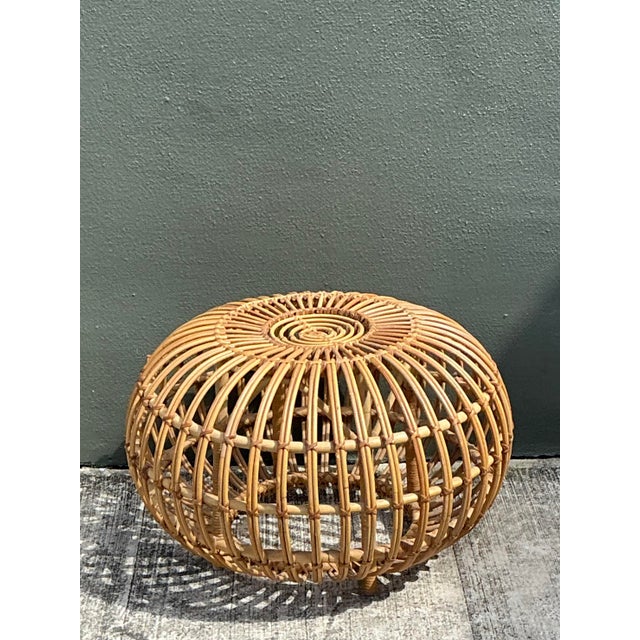 Wood Vintage Italian Stick Rattan Ottoman After Albini For Sale - Image 7 of 12