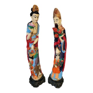 Pair of Asian Hand Painted Emperor and Empress Figurines For Sale