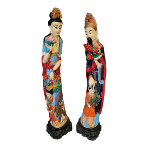 Pair of Asian Hand Painted Emperor and Empress Figurines