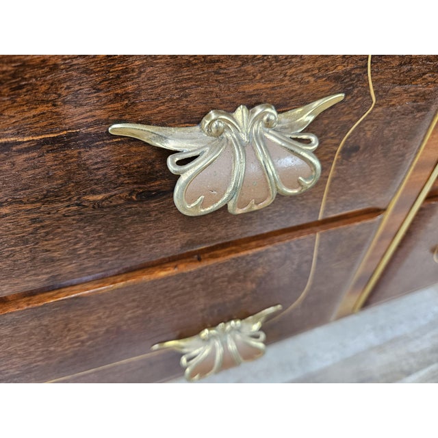 Art Deco Chest of Drawers in Walnut Burl and Brass, 1950 For Sale - Image 9 of 18