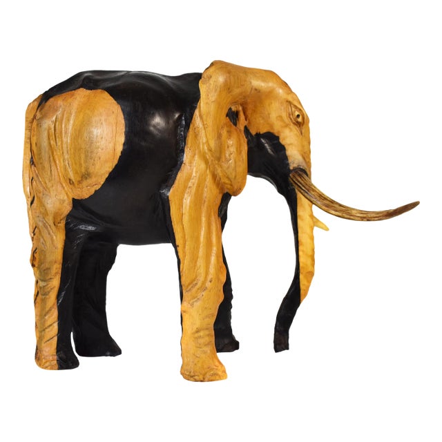 Early 20th Century Solid African Ebony Wood Carved Elephant Safari Animal Figurine Model For Sale
