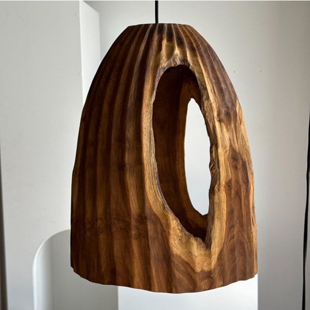 Brown Large Pendant Light in Natural Organic Tubular Teak, 1980s For Sale - Image 8 of 11