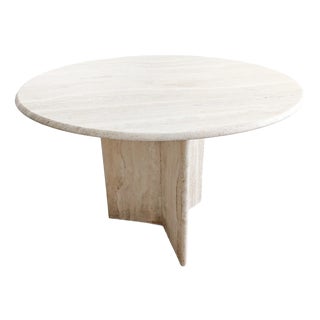 Round Travertine Dining Table, 1980s For Sale