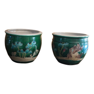 18th Century Yongzheng Chinese Green Glazed Pots - A Pair