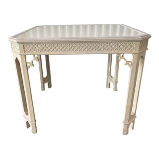 1980s White Textured Hollywood Regency Fretwork Game Table For Sale