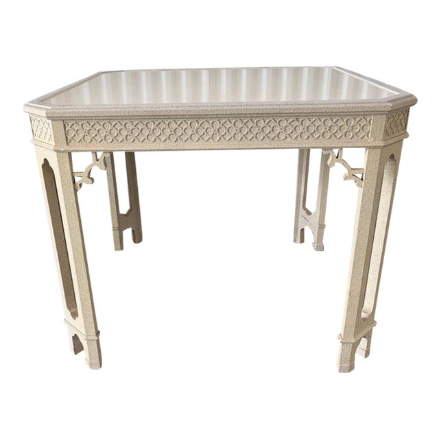 1980s White Textured Hollywood Regency Fretwork Game Table For Sale