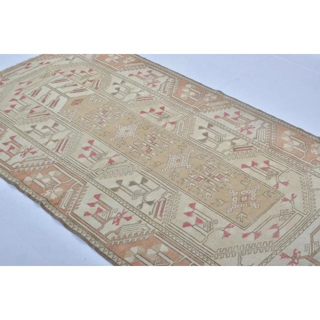 Beige Anatolian Muted Faded Wool Aztec Rug For Sale - Image 8 of 11