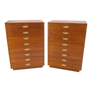 Pair Tall 8 Drawers Studio Made Solid Teak Dovetail Joints Chests Dressers