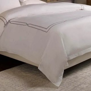 Clarissa King Cotton Duvet, White & Light Gray For Sale