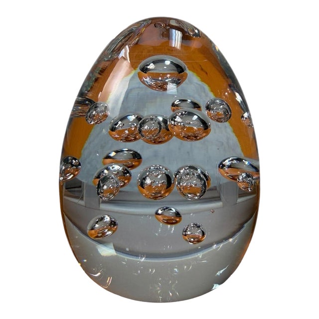Vintage Cristal De Sèvres Controlled Bubble Glass Egg Paperweight For Sale