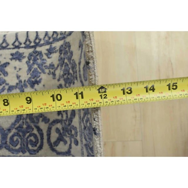 Modern Rug 8’1” X 10’5” Gray Blue Wool/ Viscose Hand-Knotted Oriental Carpet For Sale - Image 13 of 15