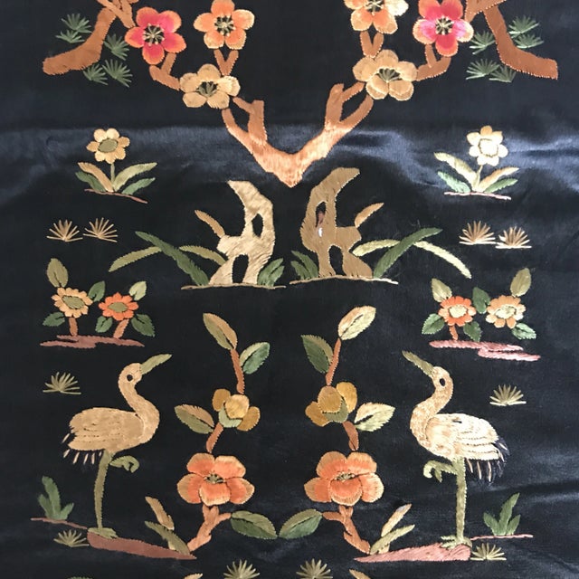 Hollywood Regency Vintage Asian Embroidered Silk Crane Textile For Sale - Image 3 of 10