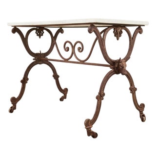 19th Century Country French Marble Top Iron Butchers Table Console For Sale
