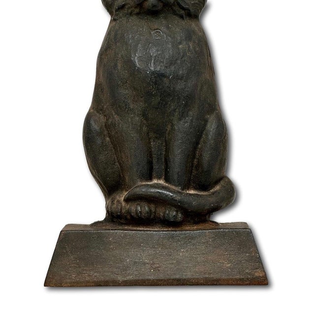 Rare & Unusual Large 13 Inch Tall Antique Cast Iron Seated Cat Doorstop With Realistic Glass Eyes Circa 1920s For Sale - Image 14 of 18