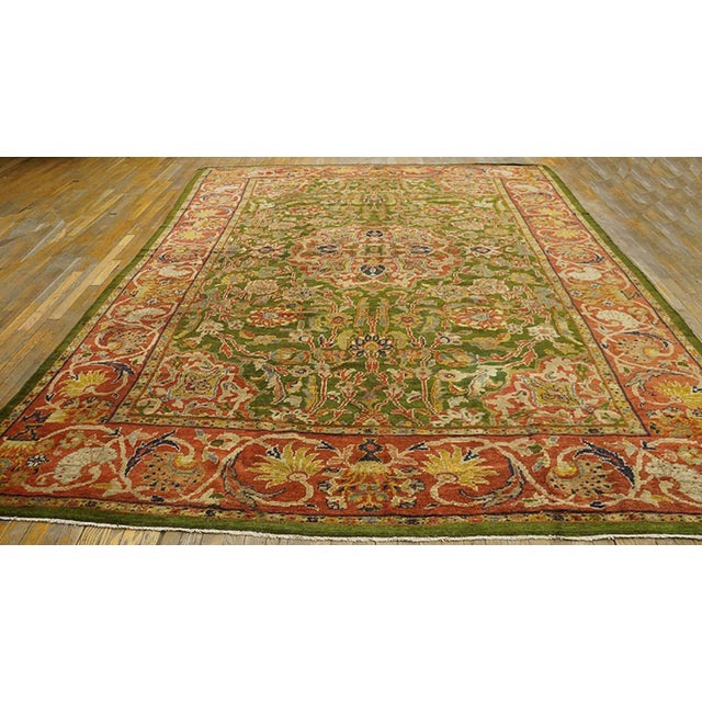 Late 19th Century Persian Sultanabad Carpet on Green Background with medallion. ( 9'4" x 12'4" - 285 x 375 )
