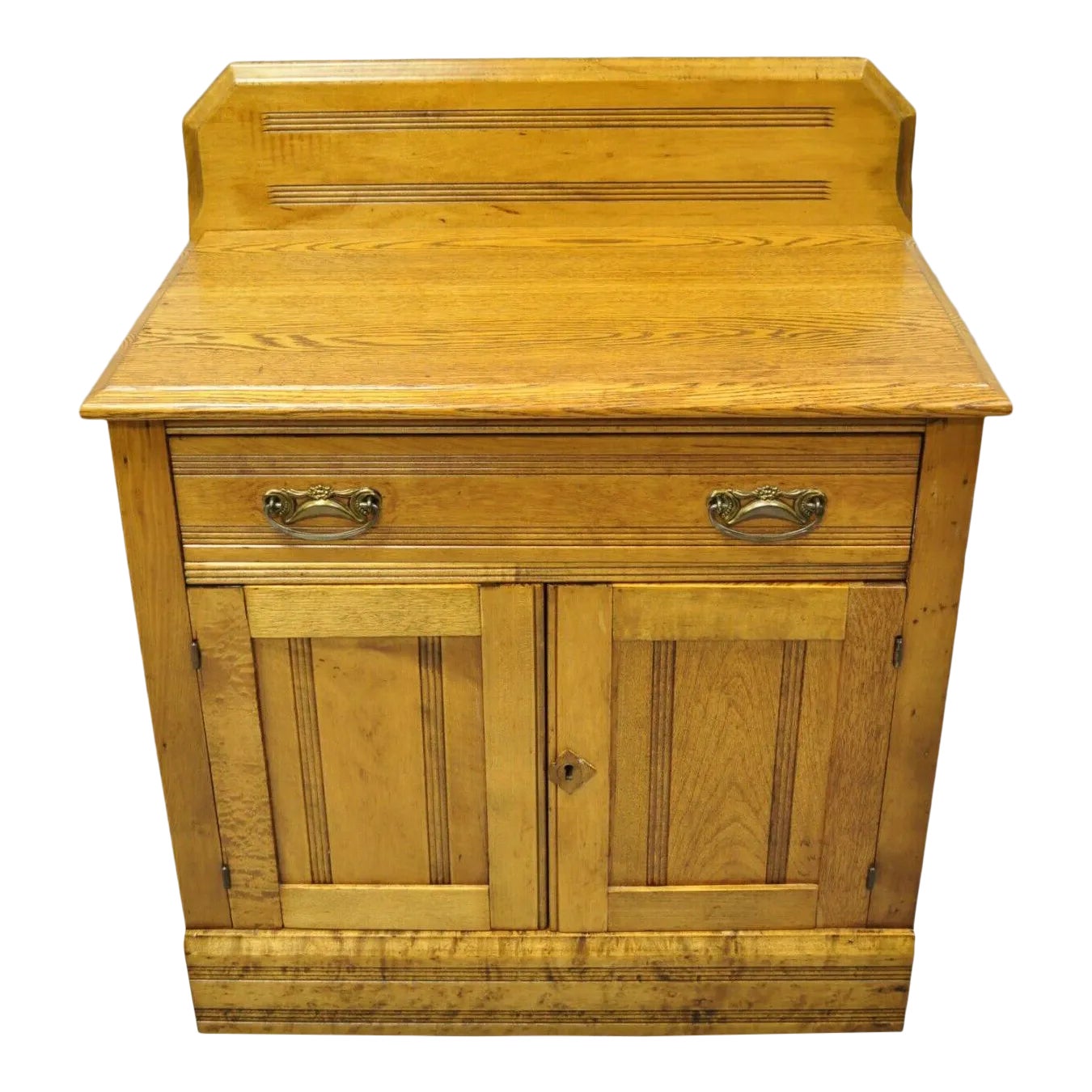 Antique Eastlake Victorian Golden Oak Washstand Commode With
