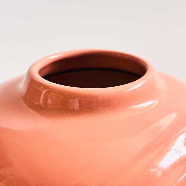 1980s Postmodern Embossed Pink Ceramic Vase For Sale - Image 5 of 8