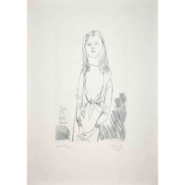 Anna B.B. is an original artwork realized by Arnoldo Ciarrocchi in 1970. Black and white etching. Hand signed and dated on...