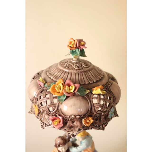 Vintage Italian Capodimonte Porcelain Lamp With Pierced Shade For Sale - Image 9 of 11
