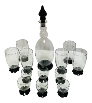 1920s H. C. Fry Lily Petal Art Deco Decanter & Glassware Set- 13 Pieces