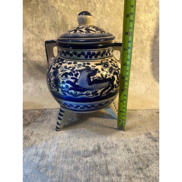 Mid 20th Century Hand Painted Portugal Footed Ceramic Lidded Vase For Sale In Denver - Image 6 of 7