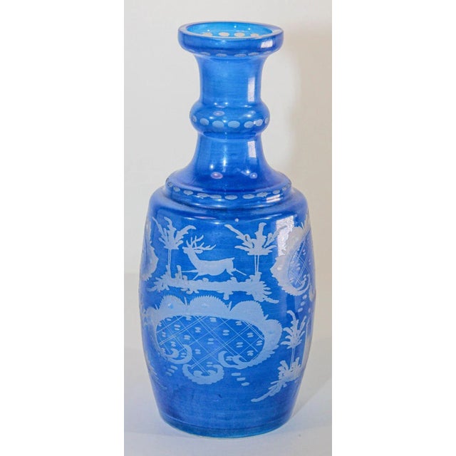 Antique Bohemian Blue Engraved Glass Bottle Covered Decanter For Sale - Image 12 of 13