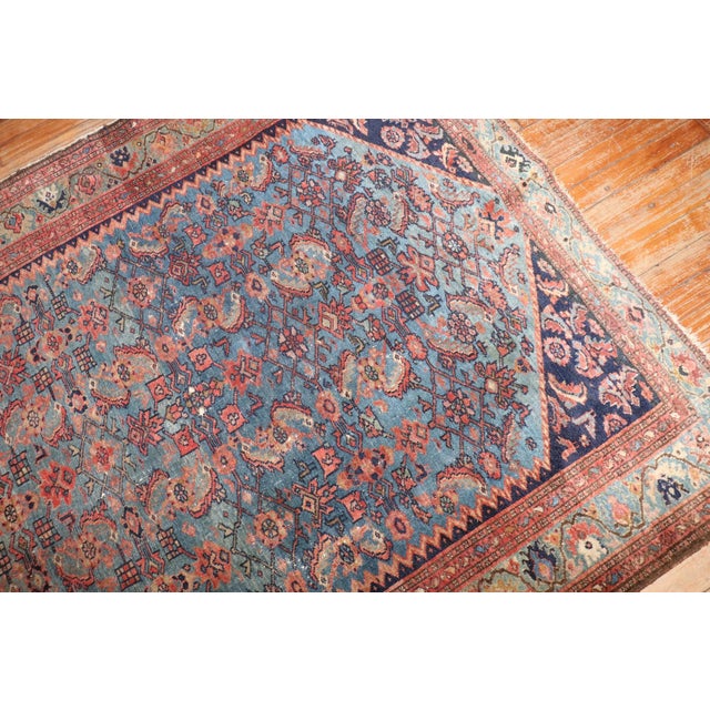 Textile Antique Distressed Aqua Blue Malayer - 4'9" x 5'11" For Sale - Image 7 of 7