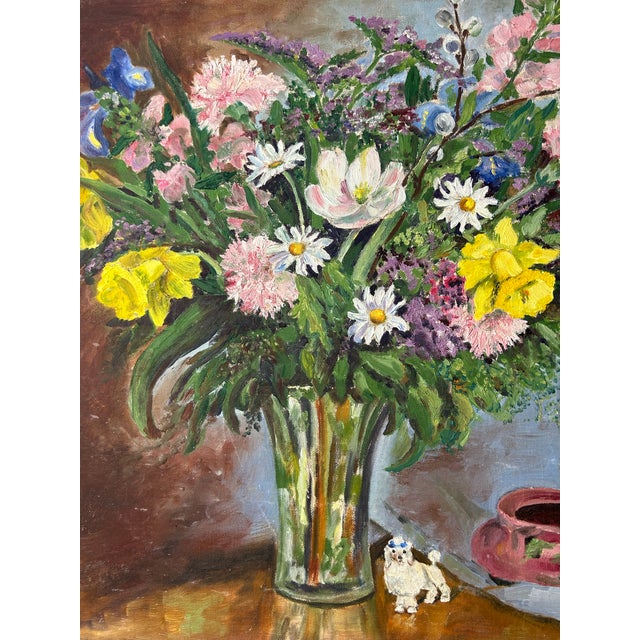 Antique Original Floral Still-Life Oil Painting on Canvas Board For Sale - Image 4 of 5