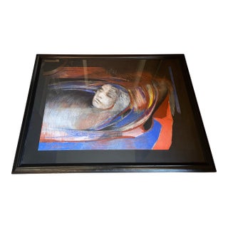 Vintage 1980s Large Signed Charcoal & Pastel Figurative Drawing – Expressive Modernist Portrait For Sale