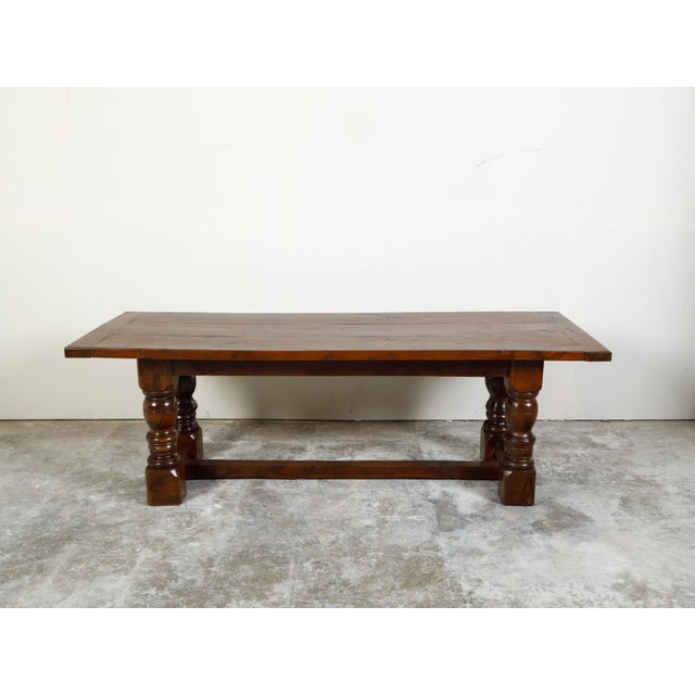 English 19th Century Walnut Dining Table with Turned Legs and H-Form Stretcher For Sale - Image 4 of 11
