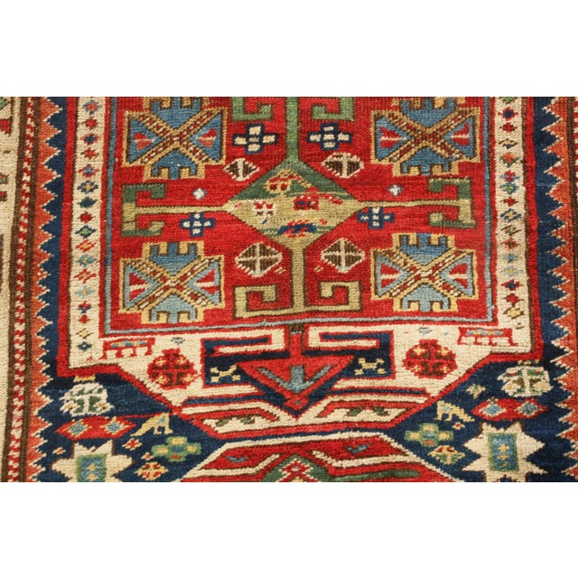 Late 19th Century Antique Kazak Blue and Beige Geometric Wool Runner For Sale - Image 5 of 7