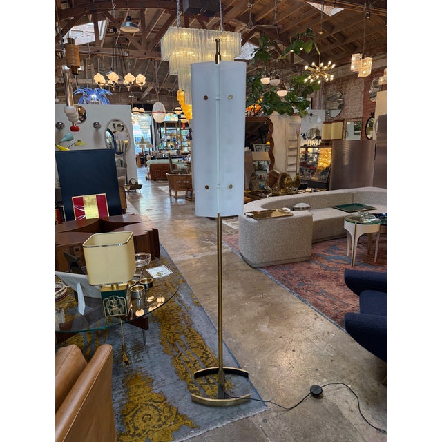 Metal 1950s Angelo Lelii Opaline Glass Floor Lamp For Sale - Image 7 of 13