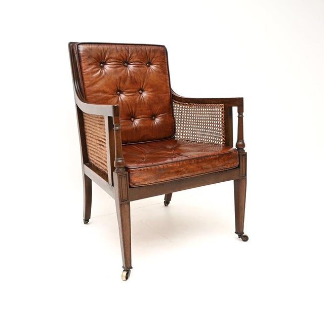 Antique Edwardian Leather and Cane Armchair, 1900 For Sale - Image 3 of 11