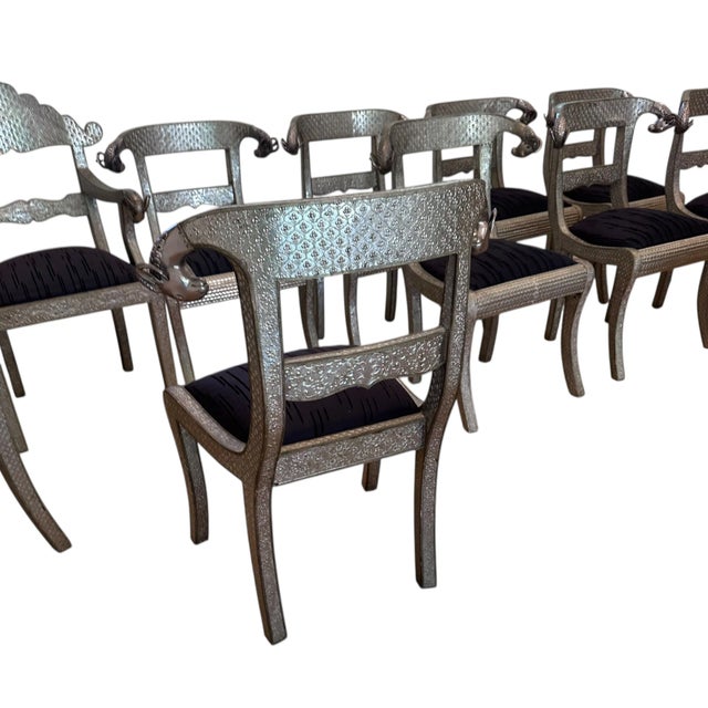 Set 10 Moroccan Metal Clad Rams Head Dining Chairs For Sale - Image 9 of 9
