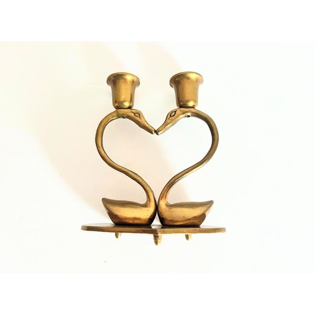 1960s Brass Swans Double Candlestick For Sale - Image 6 of 11