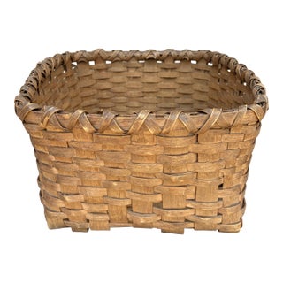 Antique American Splint Oak Square Basket, Late 19th Century For Sale