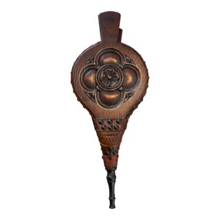 Antique English Tudor Carved Oak Fireplace Bellows – Fully Functional For Sale