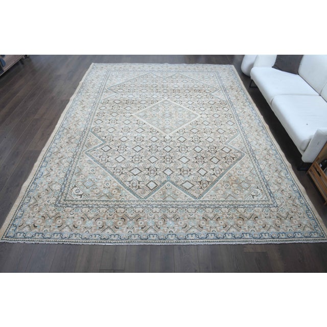 Persian 1970s Vintage Persian Handmade Wool Cotton Beige Area Rug For Sale - Image 3 of 11