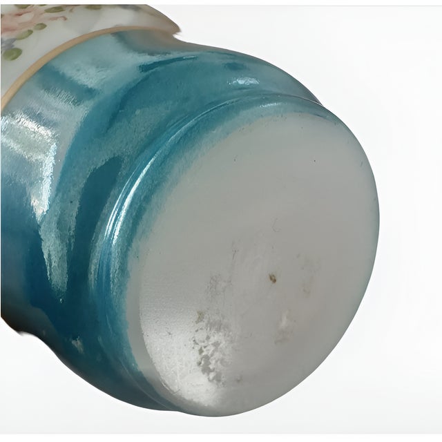 Turquoise Antique French Opaline Glass Bud Vase With Gilt Lip, Bows & Flowers, 1900, Paris For Sale - Image 8 of 11